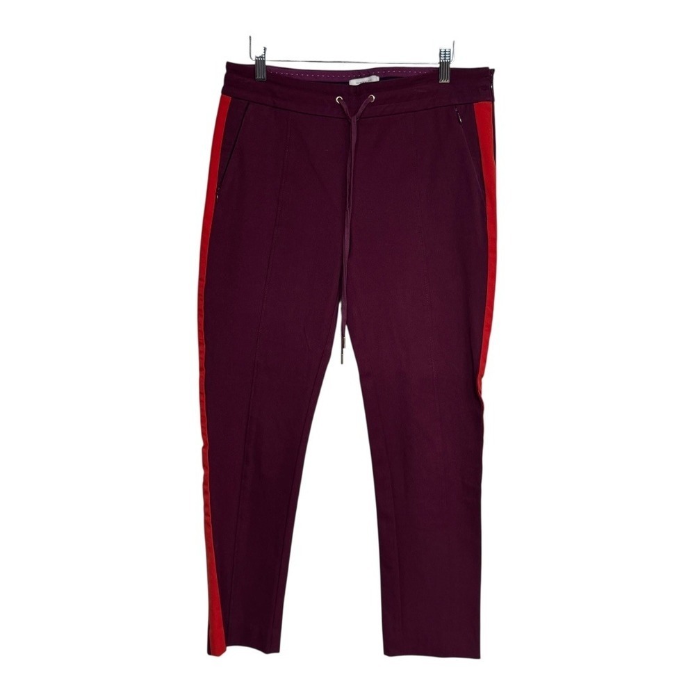 Anthropologie Essential Slim Burgundy Red Stripe Track Pants Trousers Women US 8 - Picture 2 of 8